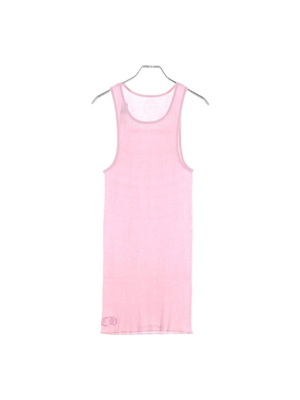 Chrome Hearts Rib Tank Neck Logo Print Long Top Pink White